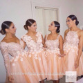 Wholesale Good Quality Elegant New O Neck pink Lace Short A Line Bridesmaid Dresses LBS15